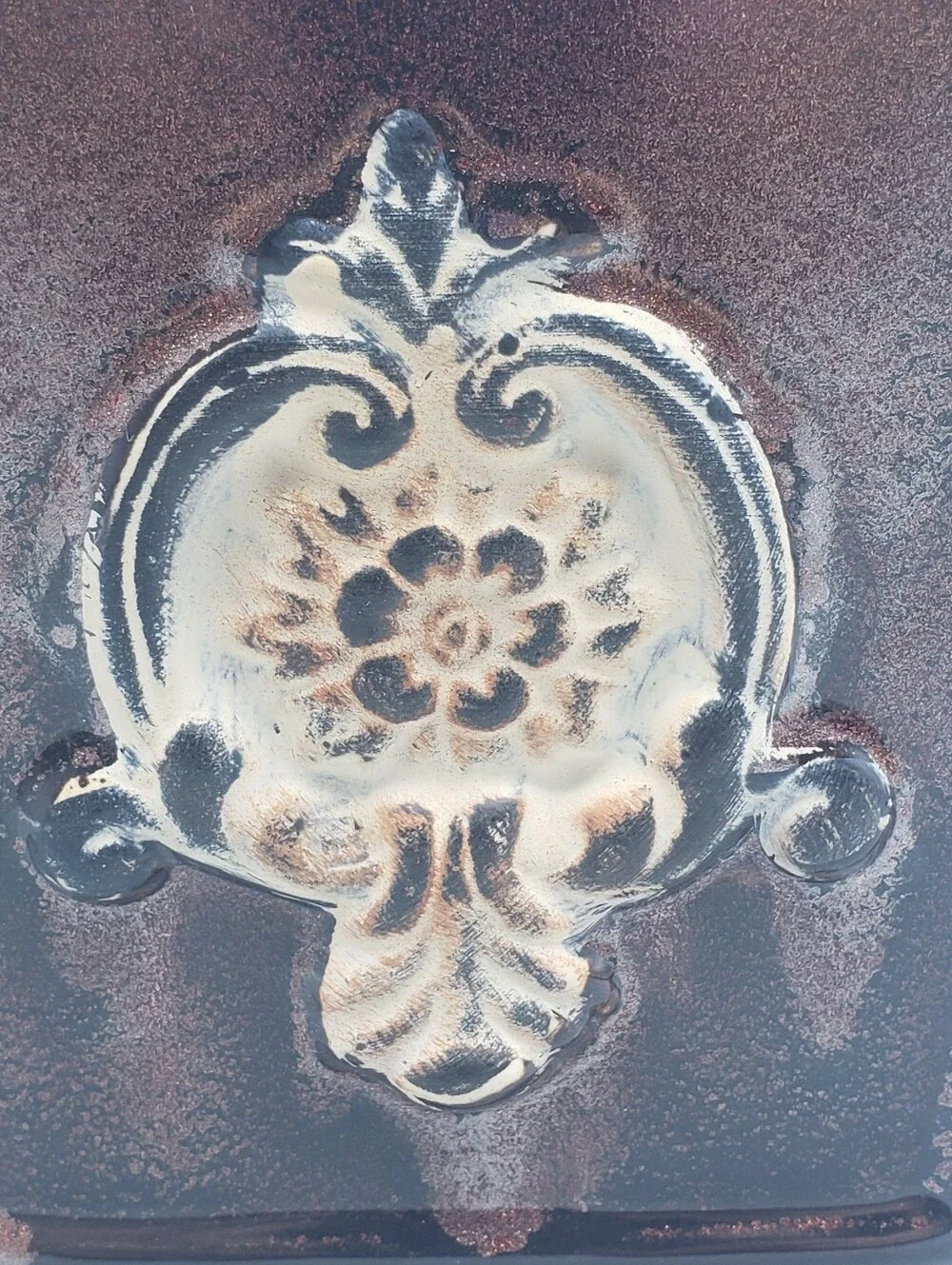 Tuscan Style Ceramic Planter Distressed Rustic Glaze w/ Medallions Pottery